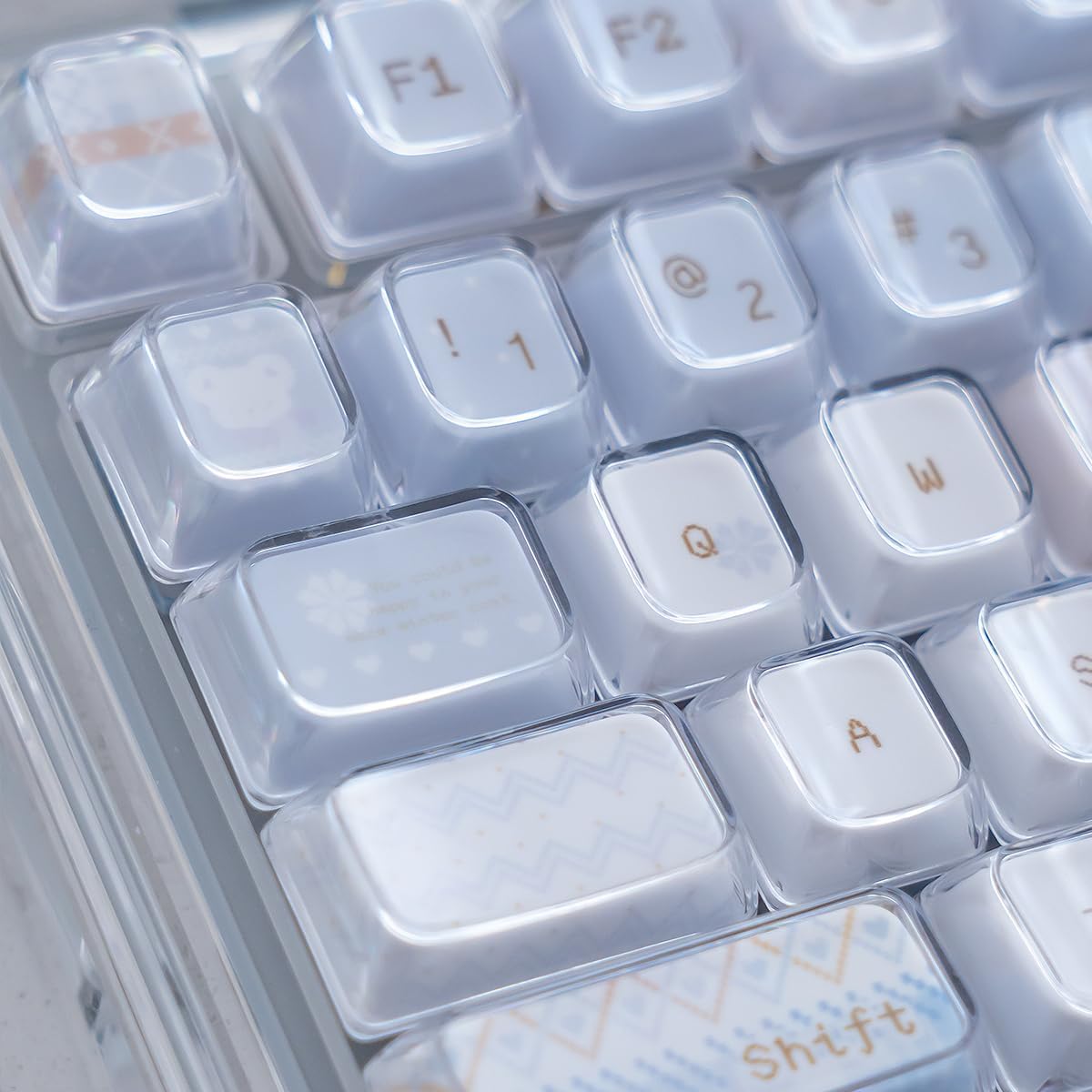 SUEHIODHY 123 Set, 61/68/84/87/98/100 Crystal Jelly Keycaps, Blue White Translucent Keycaps, Keys Custom KDA Profile