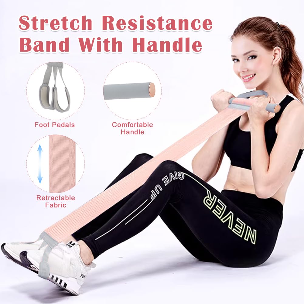 Full Body Resistance Band Set with Handles Yoga Pedal Resistance Band Anti-Broken Elastic Sit Up Pull Rope for Strength Training Stretch Bands Workout Equipment (Color:Pink)