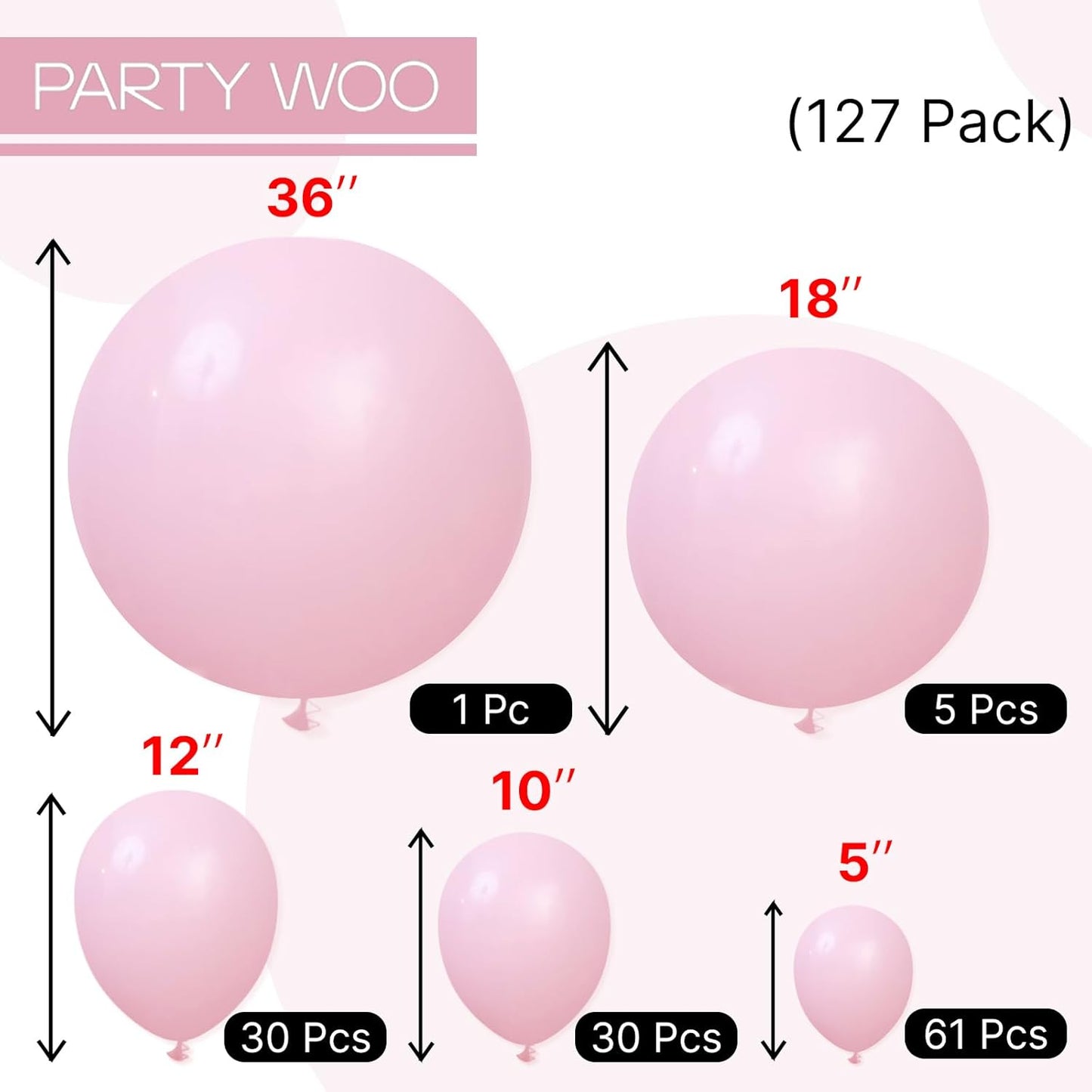 PartyWoo Light Pink Balloon Arch Kit - 127pcs in Various Sizes for Baby Showers & Birthday Parties