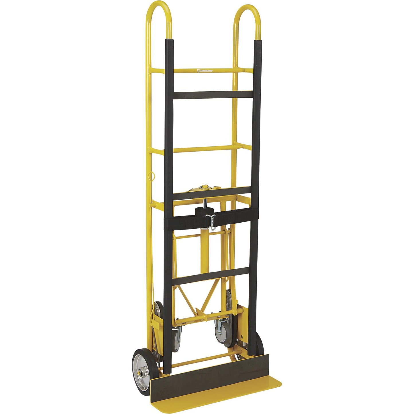 Strongway Industrial Hand Truck – 1200 lb Capacity Heavy-Duty Appliance Dolly, Convertible 2/4-Wheel Design, 8" Rubberized Wheels, Auto-Rewind Ratchet Belt & Stair-Climbing Capability