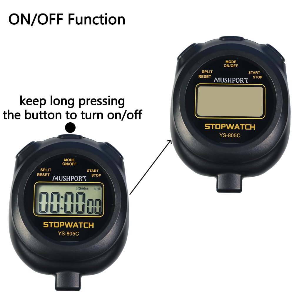 MUSHPORT 2 Pack Digital Stopwatch Sport Timer, ON/Off Countdown Large Display Simple Stop Watch for Sports Coaches PE-Teacher Referees, Black