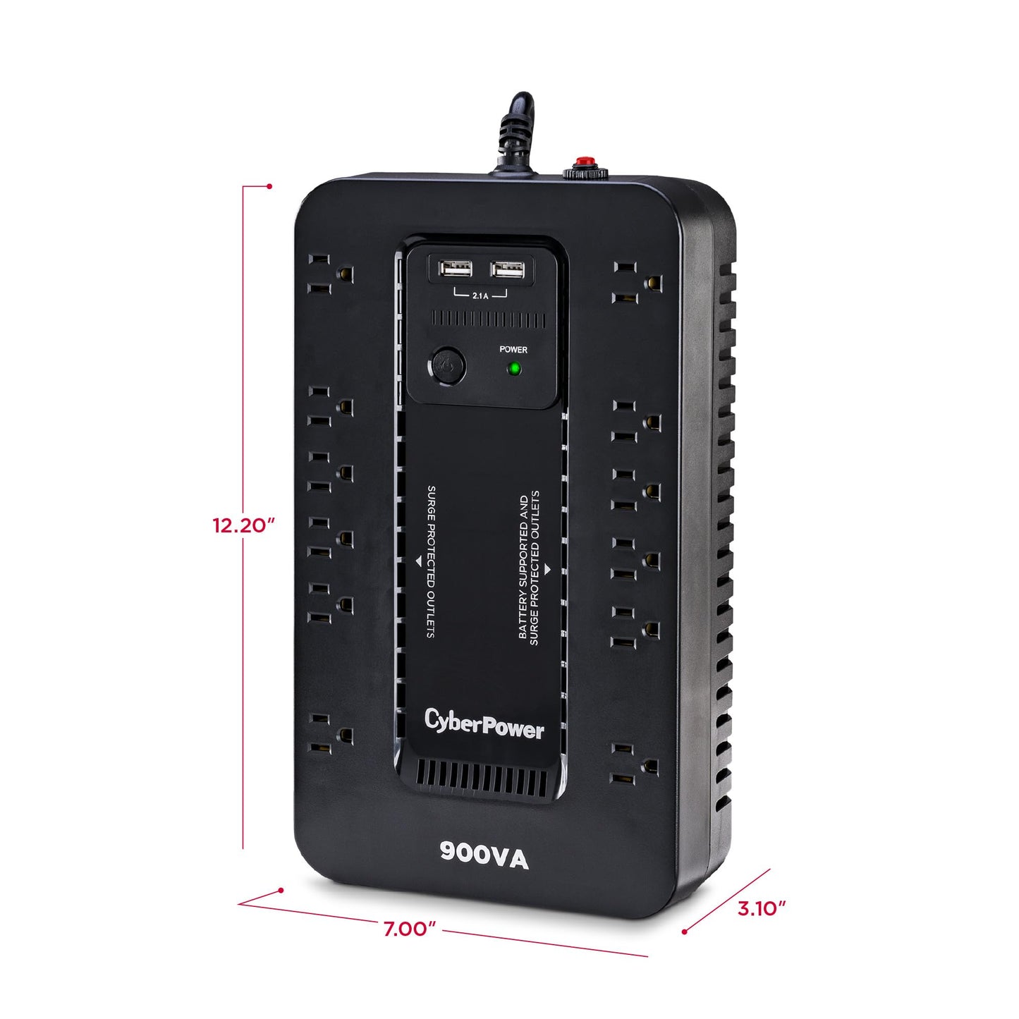 CyberPower ST900U Standby UPS Battery Backup and Surge Protector, 900VA/500W, 12 Outlets, 2 USB Charging Ports, Compact, UL Certified