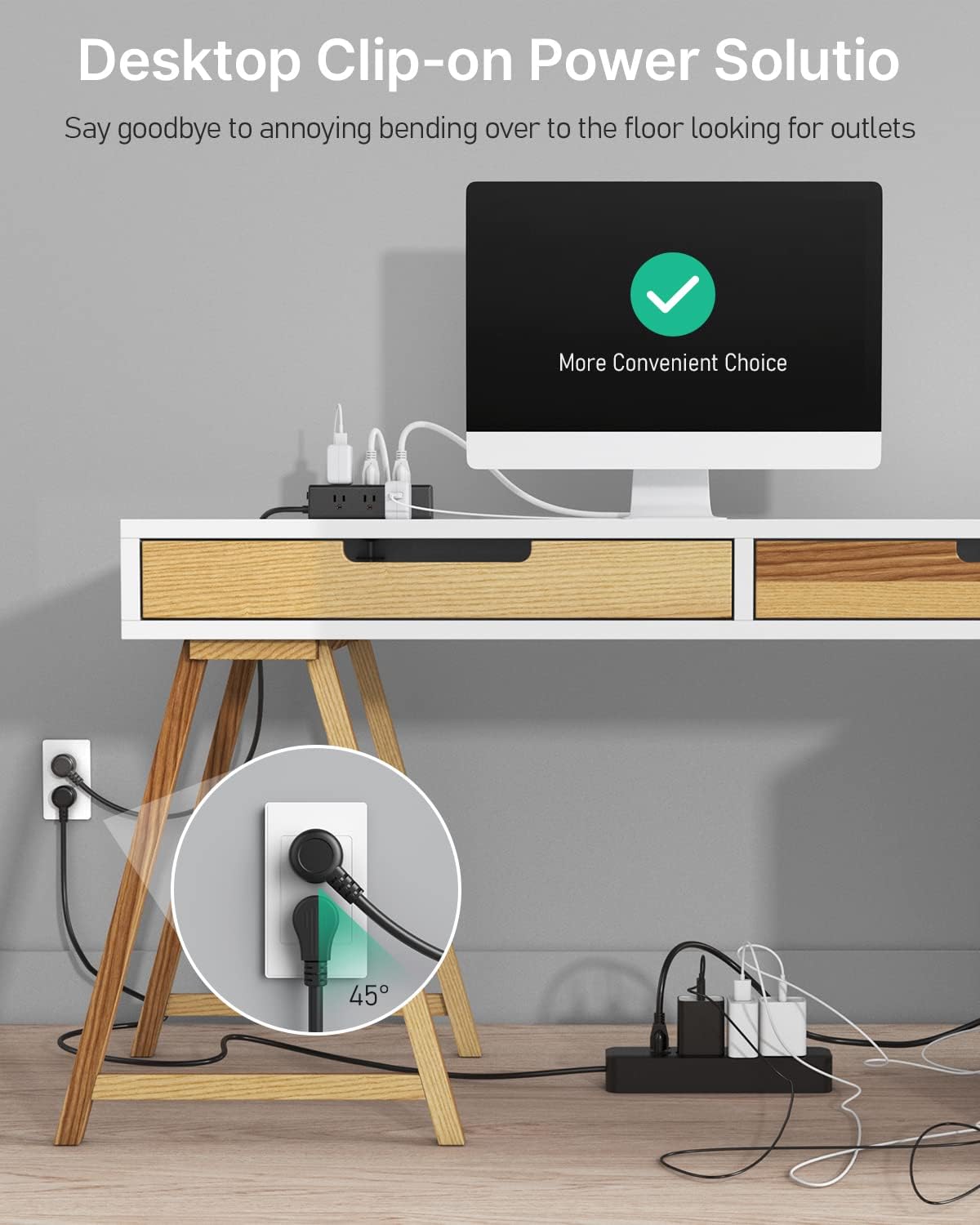 CCCEI 9 45W 4 1.6 inch Desk Clamp Power Strip with Outlets, Desktop Edge Mount Surge Protector with USB-A and USB-C
