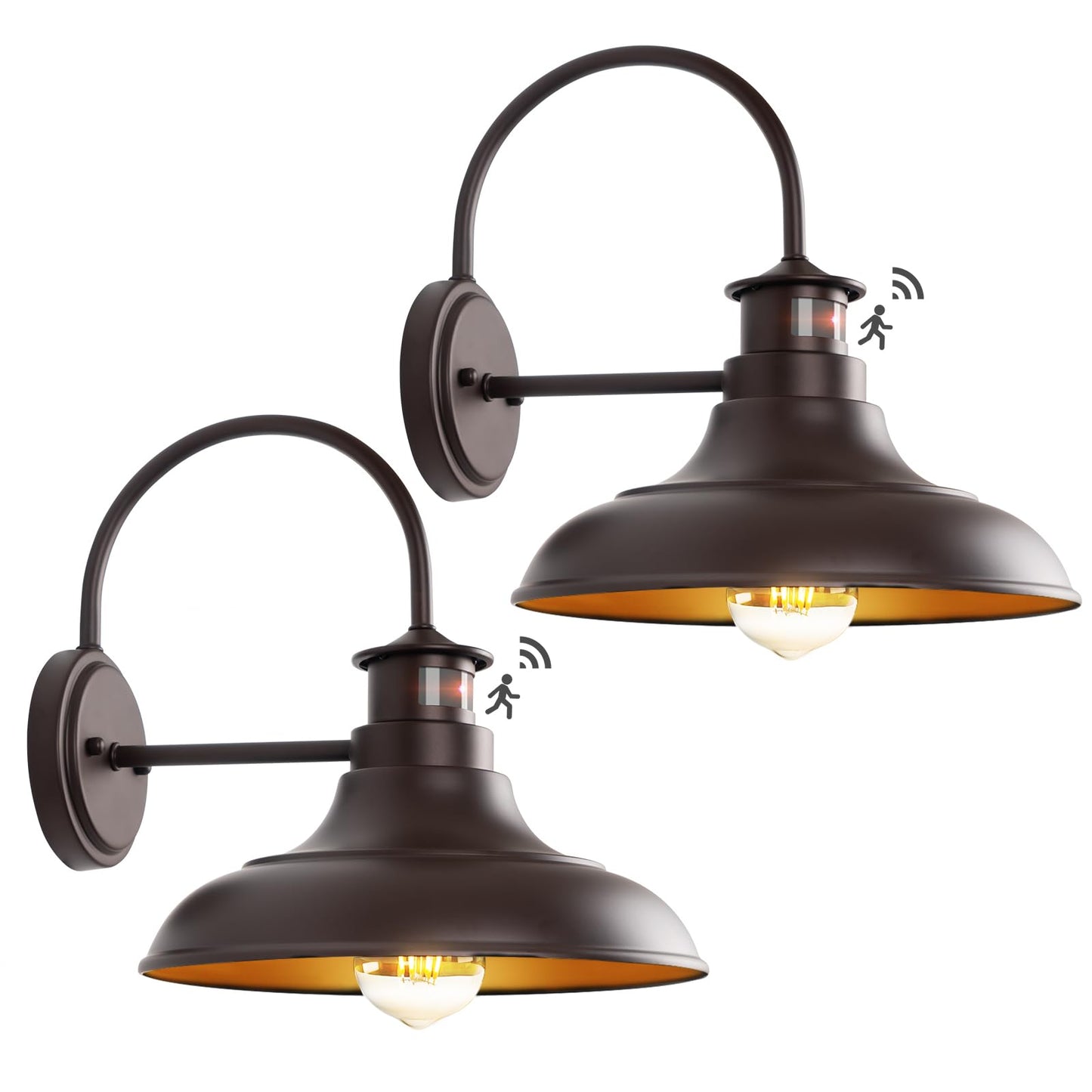 Yolsunes Outdoor Barn Lights - Oil Rubbed Bronze, Motion Sensor, 12in Wall Mount, 2 Pack, Metal Fixture