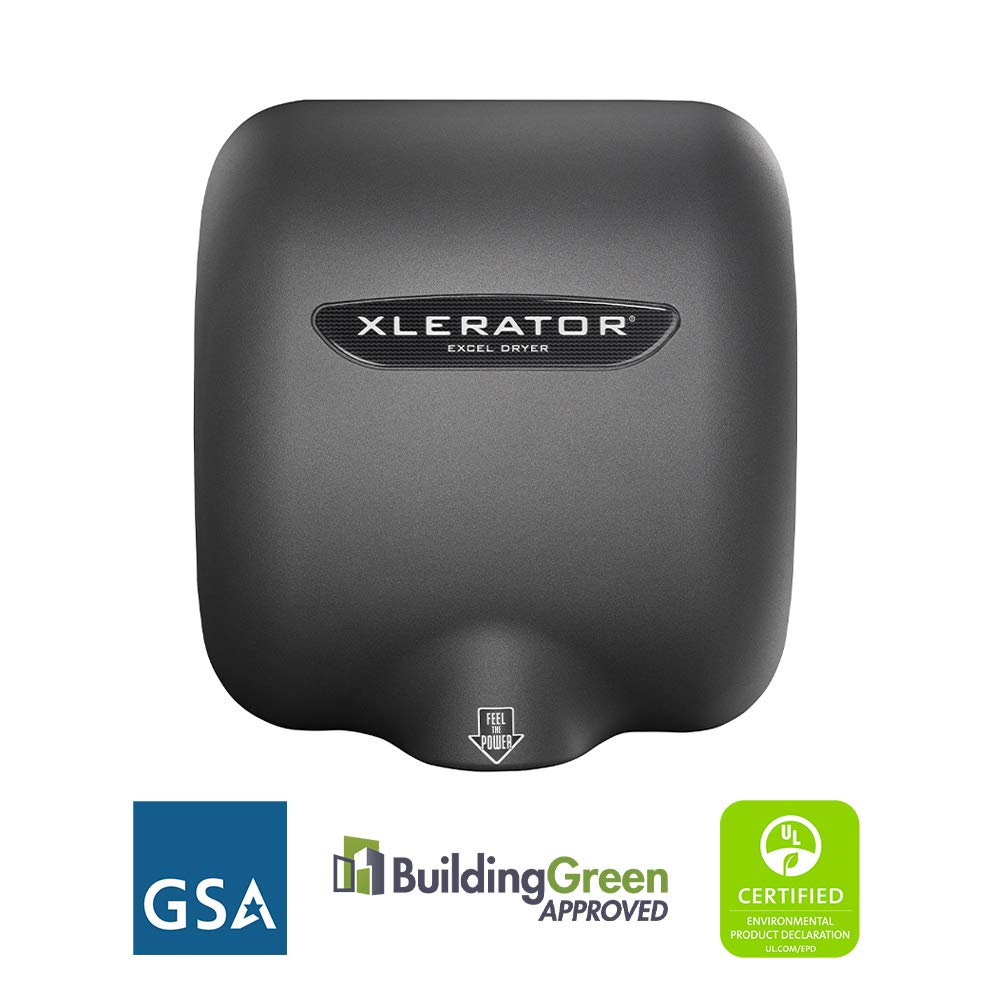 XLERATOR Hand Dryer, Excel Dryer XL-GR-1.1N Hand Dryer, Automatic, Surface-Mounted, Cast Cover, Textured Graphite Paint, 110-120V with Noise Reduction Nozzle