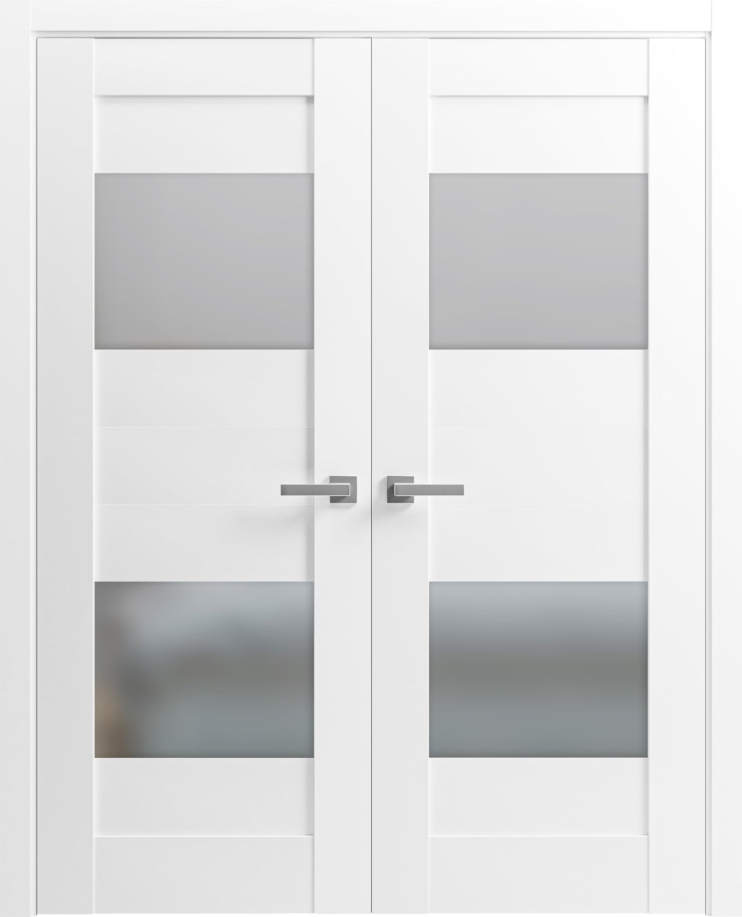 VDOMDOORS Sete 6222 | Double Swing Interior French Doors with Glass with Frosted Glass, MDF, Hardware Included, 48x96, White, Modern