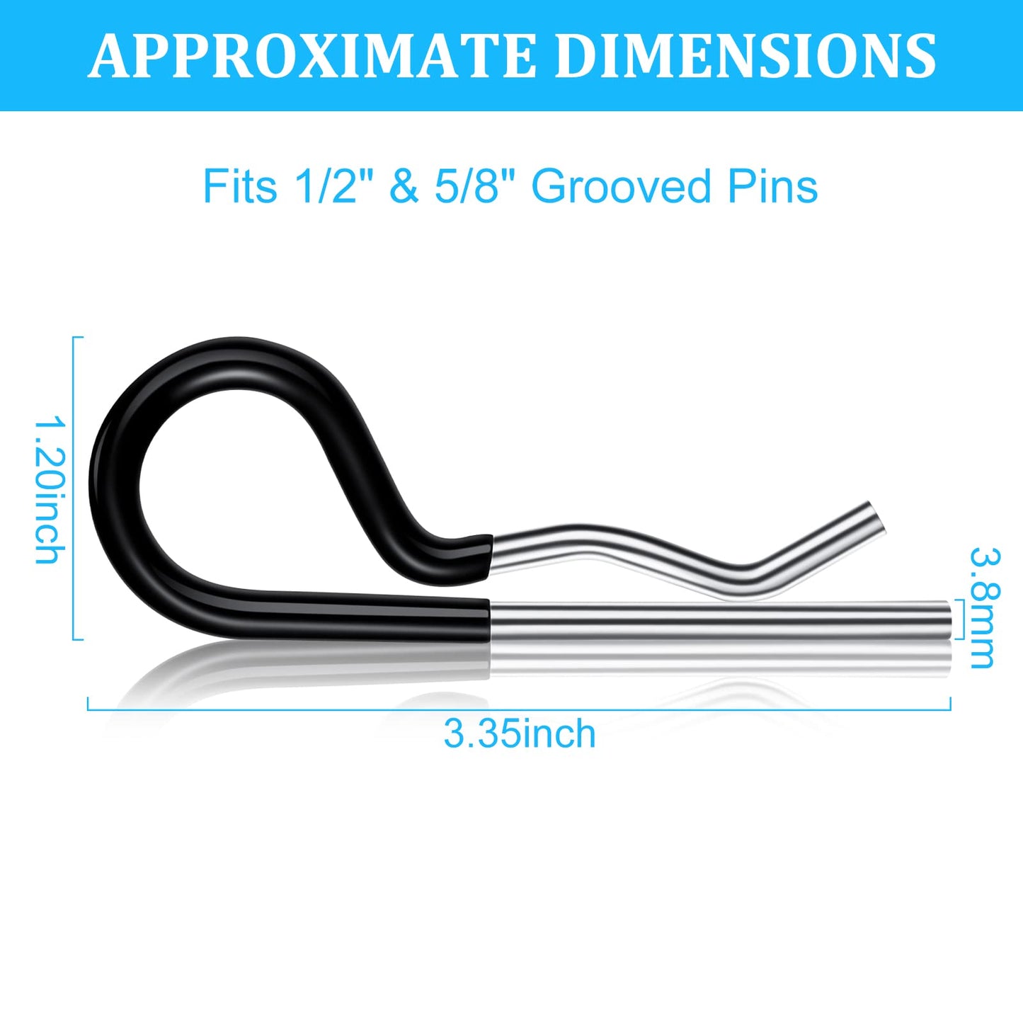 Ferraycle 25 Pcs Hitch Pin Clip Cotter Pin R Clips Trailer Cotter Hairpin Zinc Plated Spring Steel Hairpin with Vinyl Coated Grip 0.15 Inch Diameter and 3.35 Inches Long (Silver, Black)