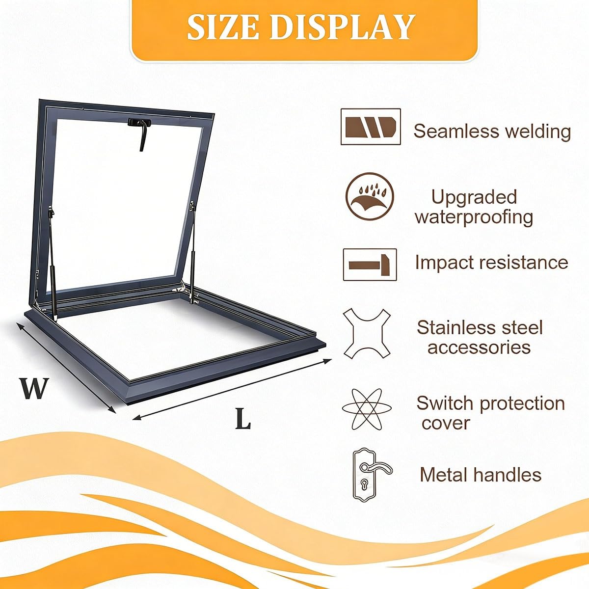 Skylight Roof Window 19.6 Inch, Aluminum Frame Venting Skylight with Double Tempered Glass, Manual Opening Roof Window for Attic Balcony Roof Ventilation(LxW 19.6x19.6in)