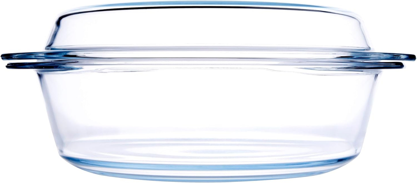 Skiennix Round Tempered Glass Casserole Dish - 3QT Oven, Freezer & Dishwasher Safe with Lid