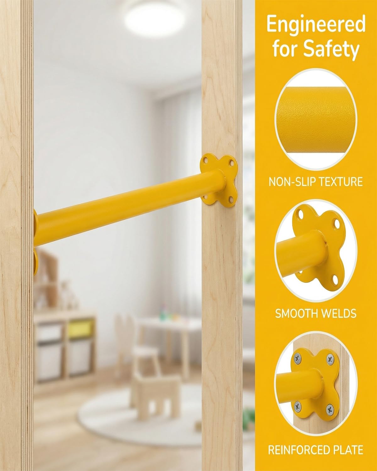 10 Pack Steel Monkey Bars Ladder Rungs 16.5 Inch with Screws Hardware Kit, Monkey Bars for Backyard & Swing Sets for Backyard, Indoor Outdoor Climbing Equipment for Playground Swing Set (Yellow)