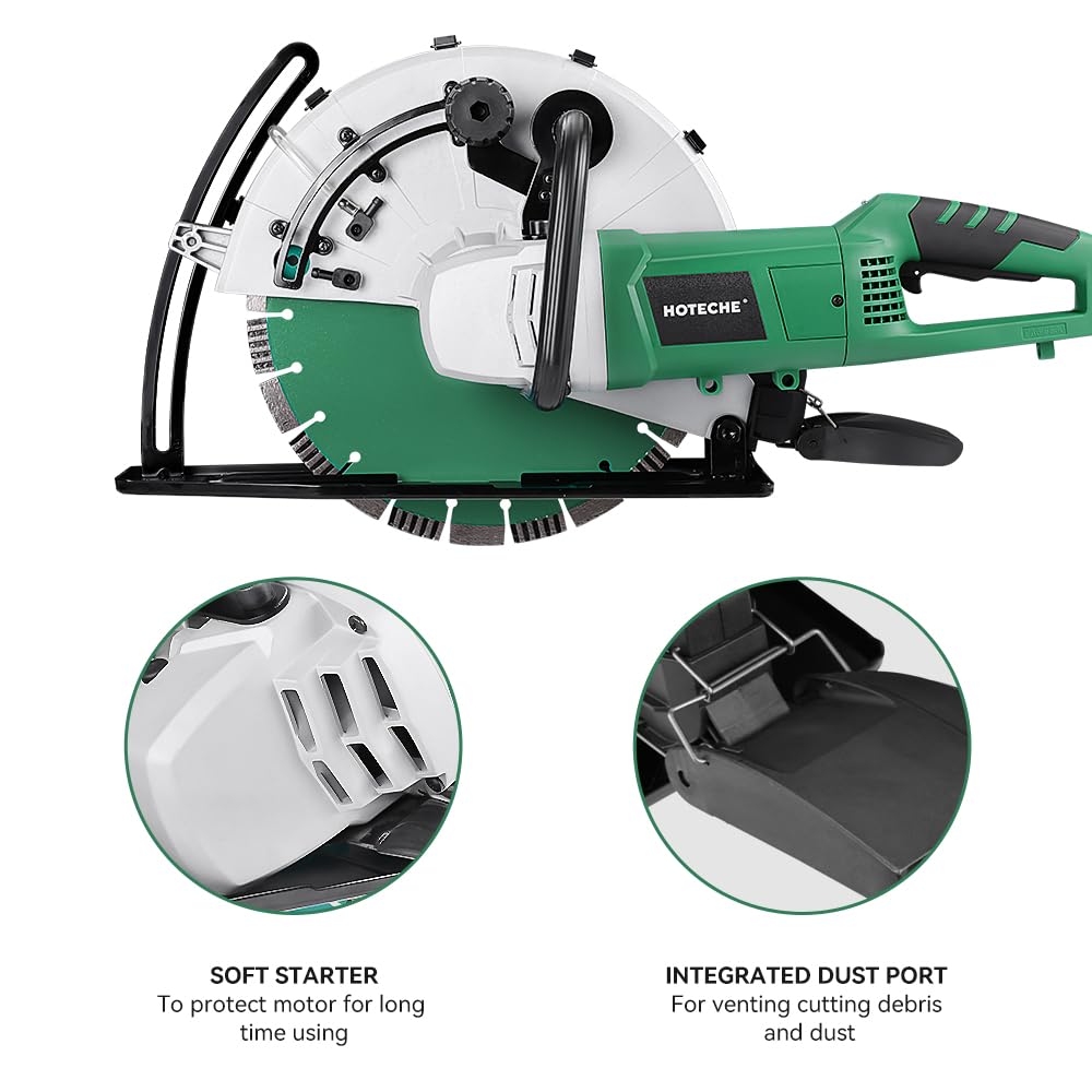 Hoteche 14-Inch Electirc Concrete Saw - 2600W Multifunctional Cut-off Saw with Diamond Cutting Blade for Masonry, Mentalworking and Woodworking