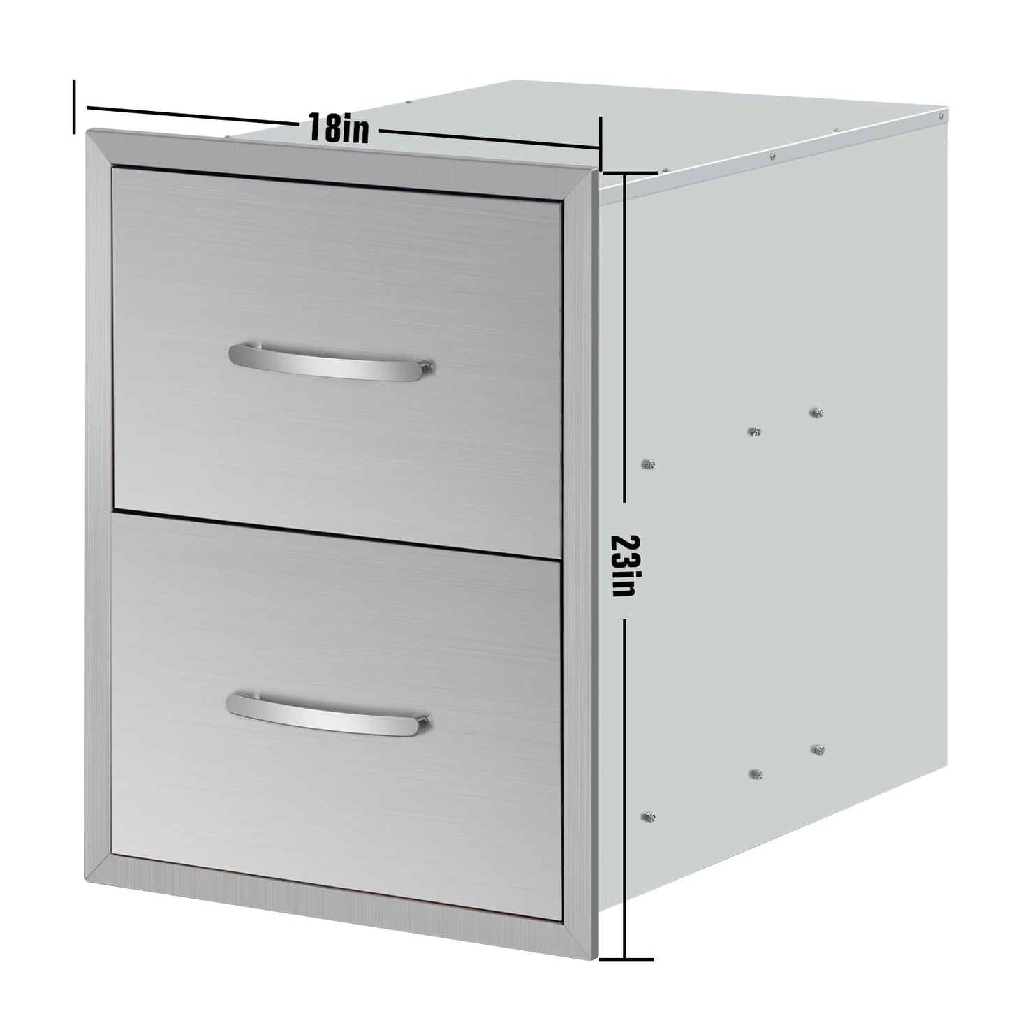 KODOM 18" W x 23" H x 23" D Outdoor Kitchen Double Drawers Stainless Steel Flush Mount BBQ with Handles Access BBQ Island for Outdoor Kitchens or Patio Grill Station
