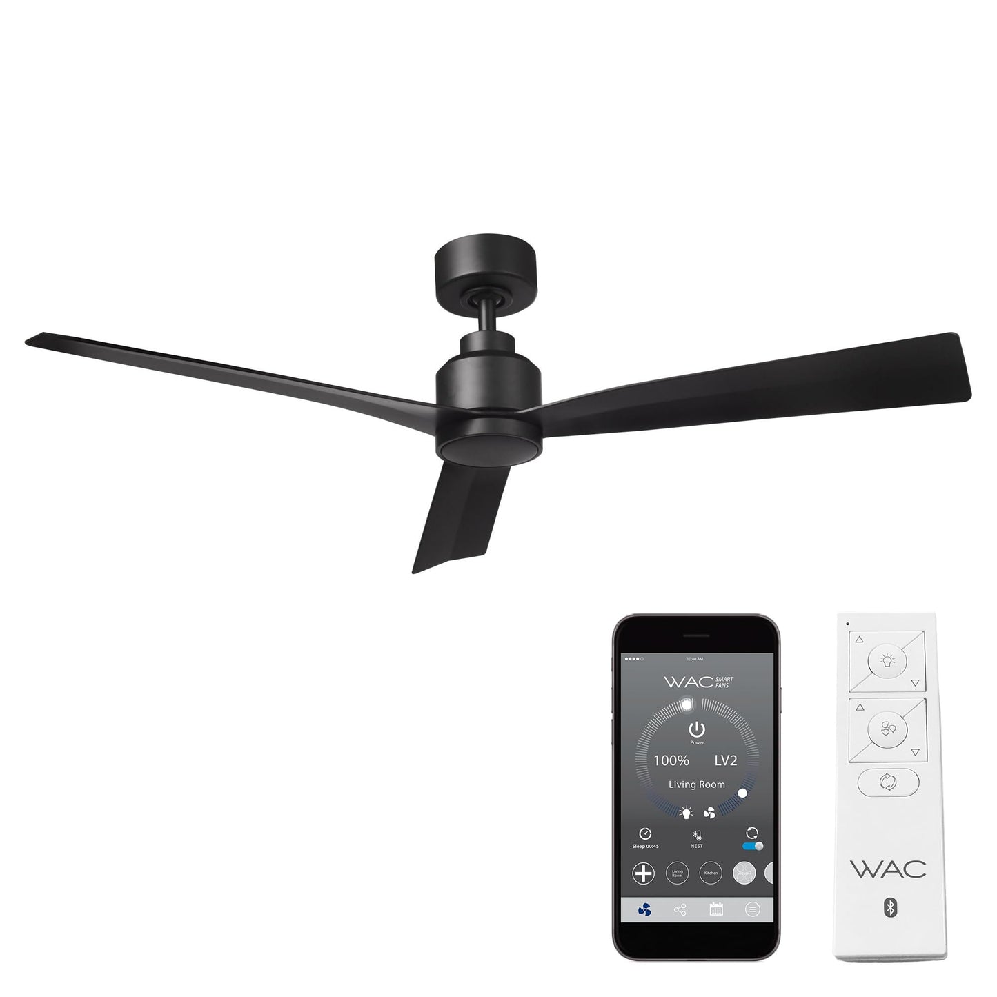 Clean Indoor/Outdoor 3-Blade Smart Compatible Ceiling Fan 52in Matte Black with Remote Control and Wall Cradle. Works with iOS/Android, Alexa, Google Assistant, Samsung SmartThings, and Ecobee.