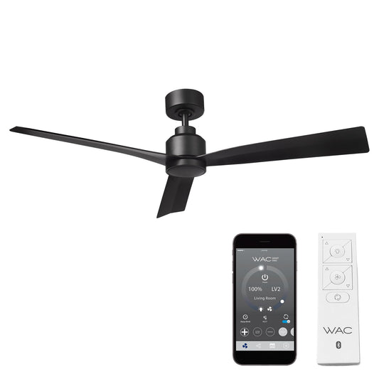 Clean Indoor/Outdoor 3-Blade Smart Compatible Ceiling Fan 52in Matte Black with Remote Control and Wall Cradle. Works with iOS/Android, Alexa, Google Assistant, Samsung SmartThings, and Ecobee.