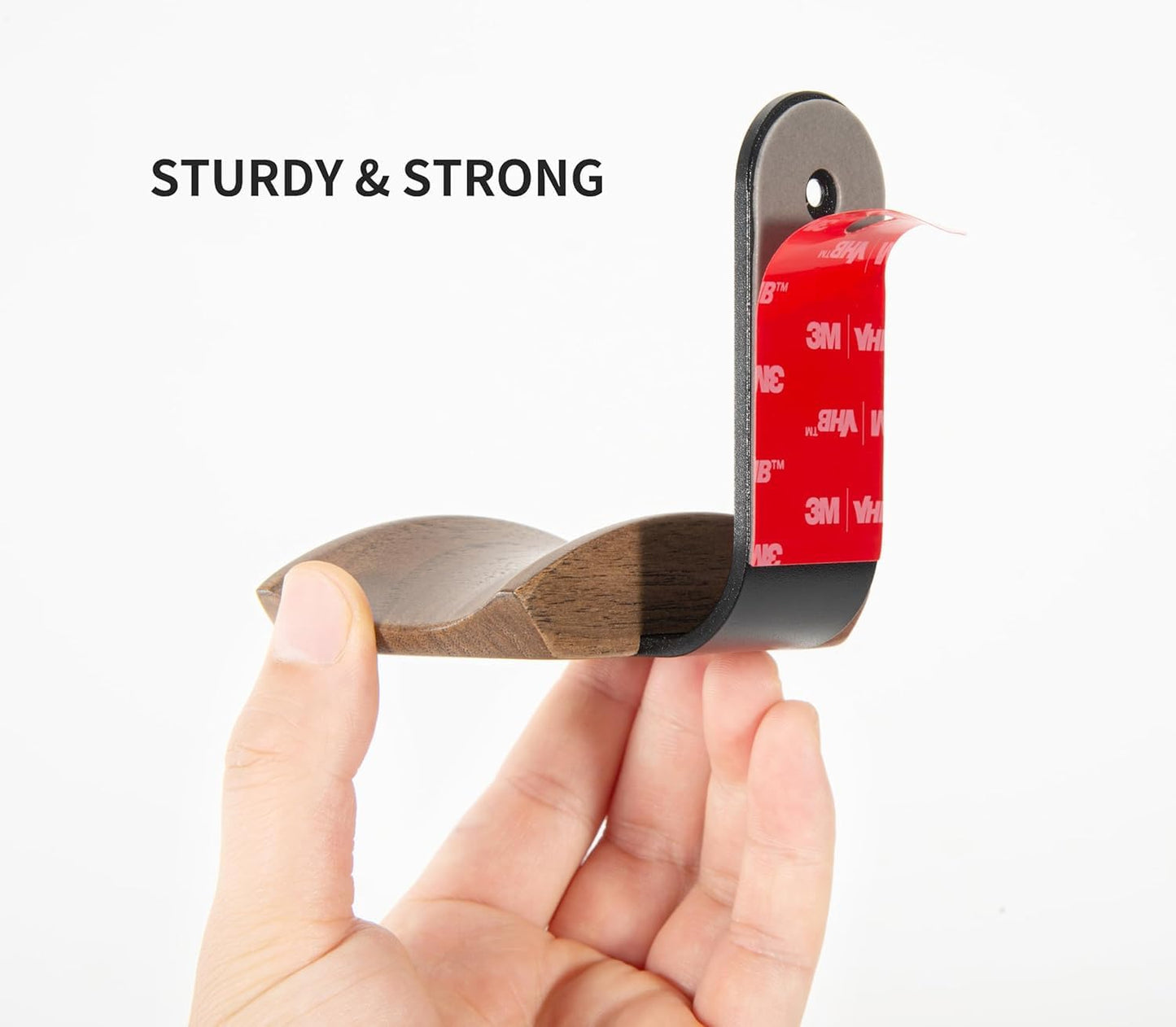 Jcurycke Headset 6cm Holder with Wide Walnut Headrest,Headphone Wall Mount Holder with Adhesive Tape and Screw