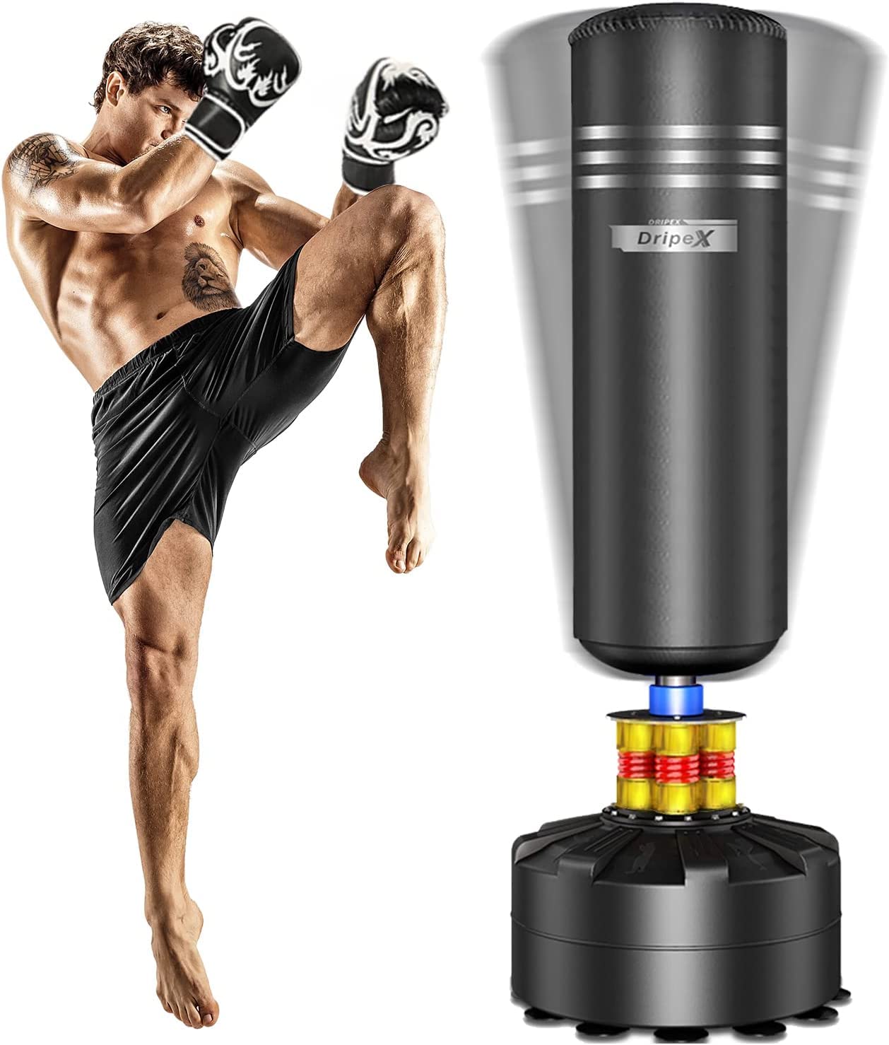Dripex Freestanding Punching Bag 69''- 182lb Heavy Boxing Bag with Stand for Adult - Men Women Standing Boxing Bags for Home Gym