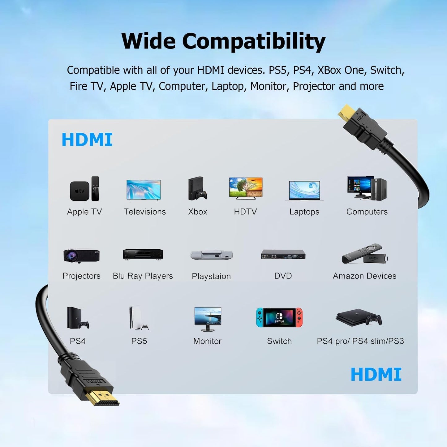 CEFOJQAO 1 10-Pack, 4K 2.0 120Hz CL3 2.2, 3D PS4/5, Short HDMI Cable FT Shielded HDMI TV Cord, Gold-Plated HDMI Male