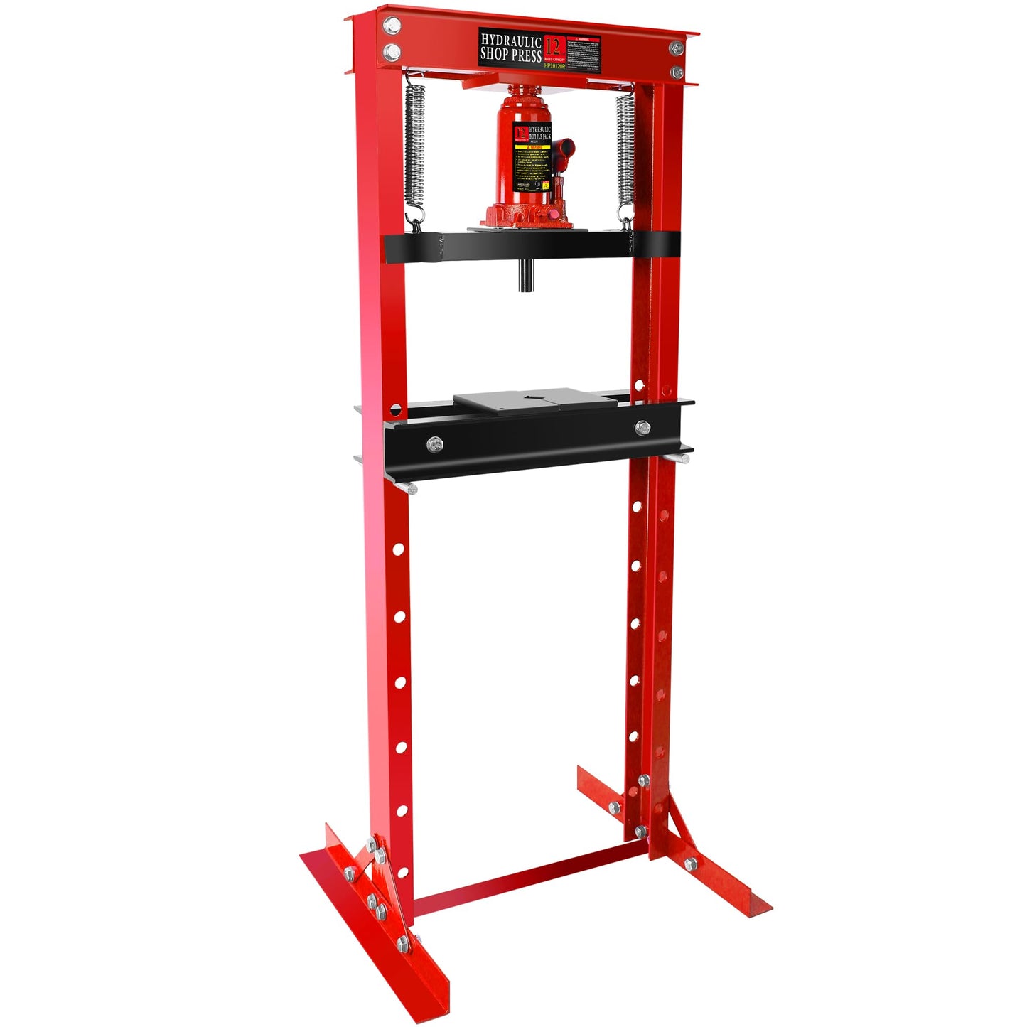 PULLAFUN 12-Ton H-Frame Garage Press with Adjustable Table and Press Plates, Red