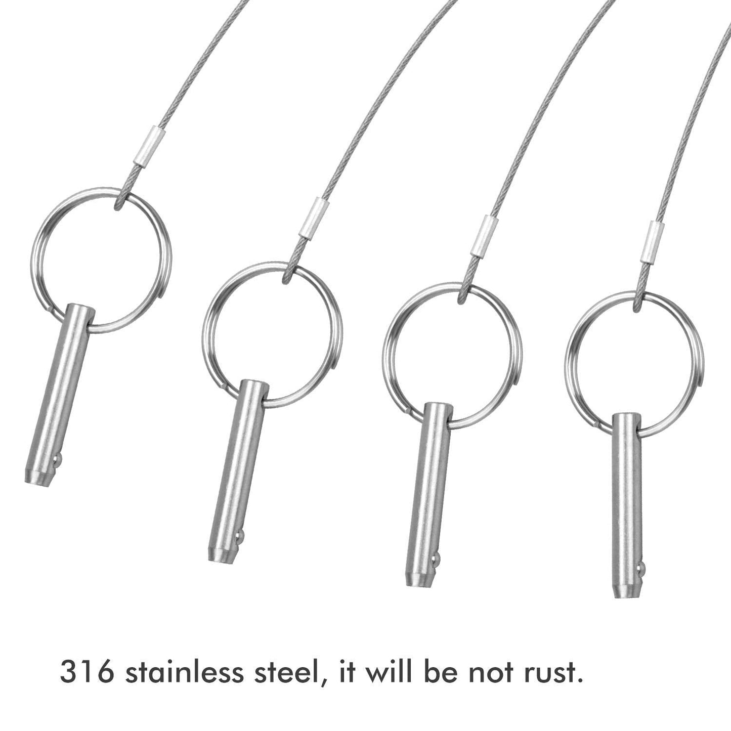 Quick Release Pin Bimini Top Pins Diameter 0.25 Inch,Total Length 1.49 Inch, Usable Length 1 Inch, with Lanyard for Boat Bimini Top Deck Hinge (4 PCS)
