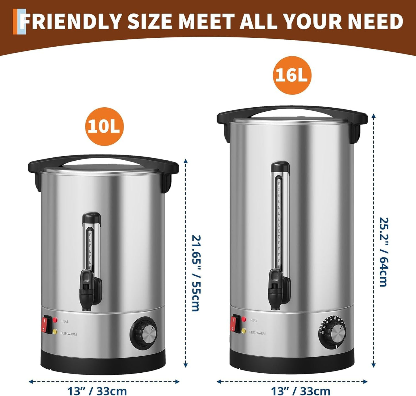 PeacefulHues 110 Cup Commercial Coffee Urn,16l / 4.2Gal Double Wall Insulation Coffee Dispenser,Stainless Steel Large Hot Beverage & Water Dispenser with Automatic Temperature Control for Buffets