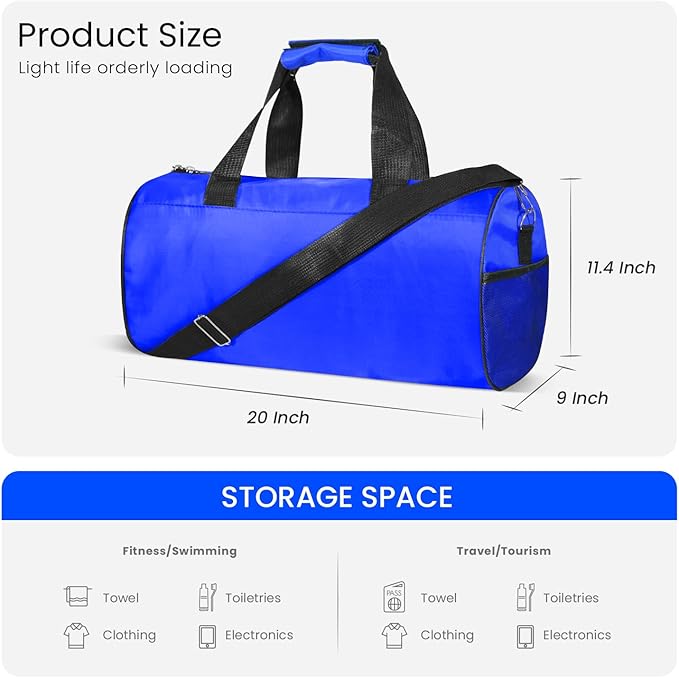C&F BOGMOST Small Gym Bag for Travel & Duffel - 20 Inch Lightweight Carry On Bag for Men & Women, Mini Duffel Bag,Perfect for Sports, Weekend Trips, and Overnight Stays, Blue