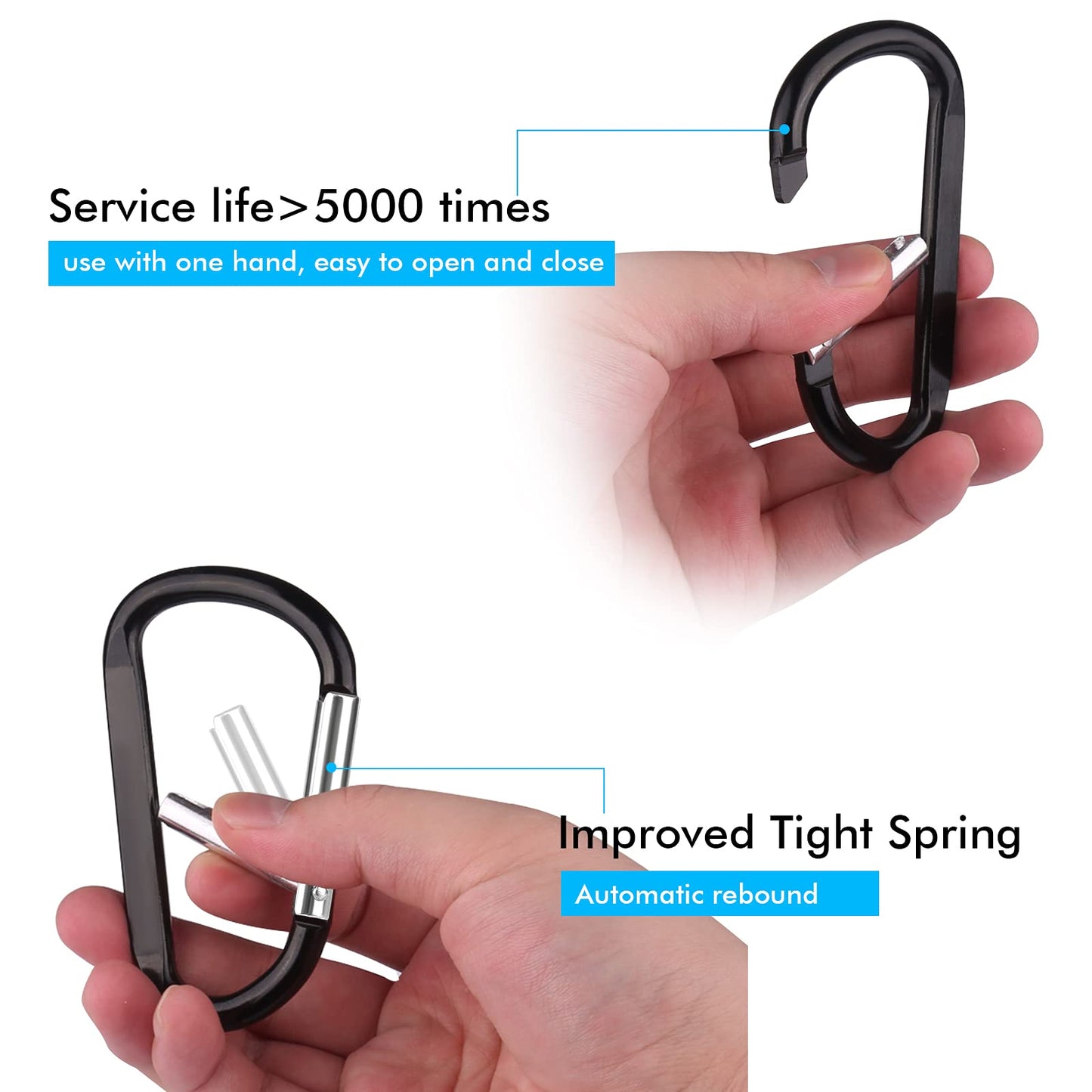 CampTek 10PCS Carabiner Caribeaner Clip,Extra Large 4" Aluminum Carabeaner Keychain Hook,Spring Snap Key Chain Clip (10D)