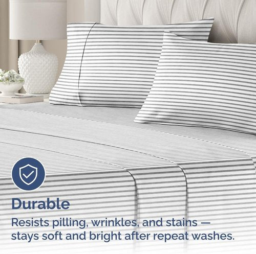 King Pillow Cases by [Brand Name] - Ultra Soft Hotel Quality Covers | 4-Piece Set in Grey Stripes - Wrinkle Free & Fade Resistant