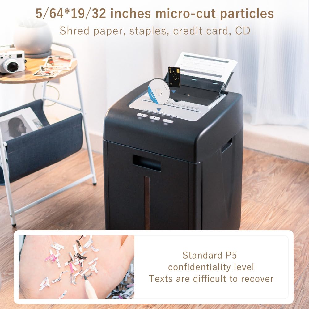 Effeluviate Commercial Autofeed Paper Shredder: 200 Sheets P-5 Micro Cut Shreds CDs/Cards/Staples 60-Min Continuous Run Anti-Jam 9.3 Gal Bin Quiet Heavy Duty for Home Office School Business - Black