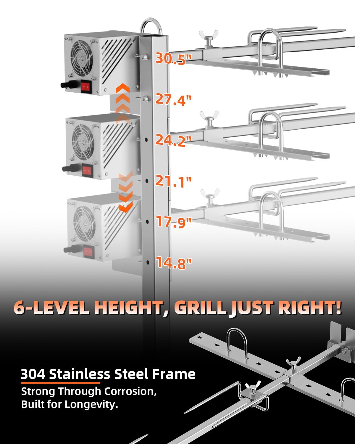 Rotisserie Grill Kit, 47" 132 lbs Capacity, Automatic 28W Motor Electric Height Adjustable Universal Roaster Stand, Stainless Steel Grilling Kit for BBQ Pig Rotisserie Hog Lamb Outdoor Party Campfire