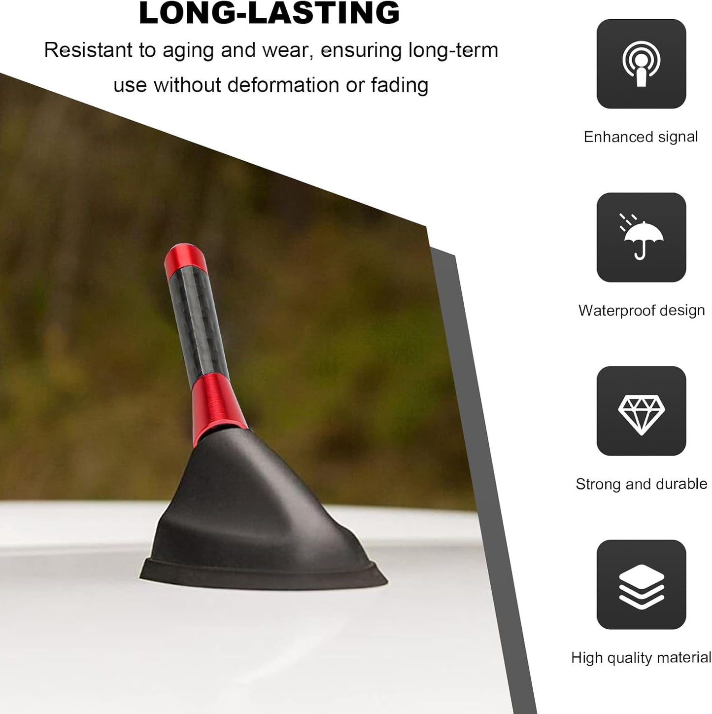 VCYOPN 1.43 Inch Car Short Antenna, Waterproof Carbon Fiber Auto Antenna Replacement Mast with Screws, Aluminum AM/FM