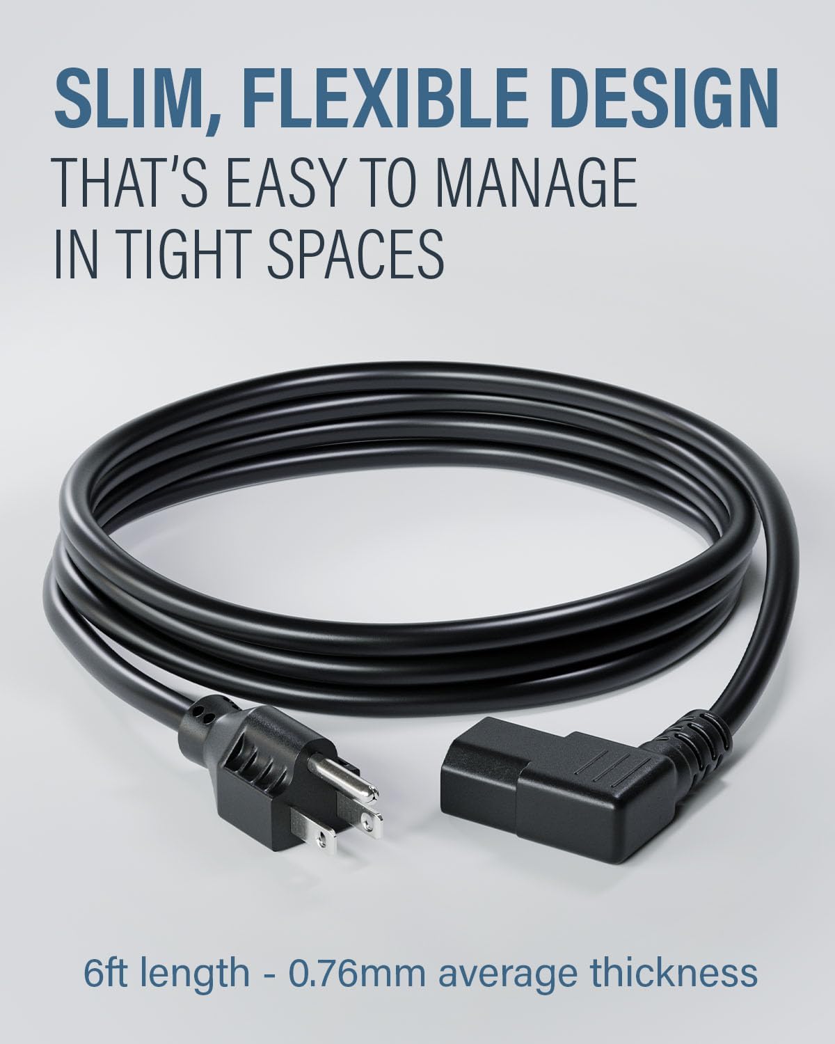 C2G 6FT 90 (24240) Premium Degree Replacement AC Power Cord - Durable Power Cable for TV, Computer, Monitor, Appliance