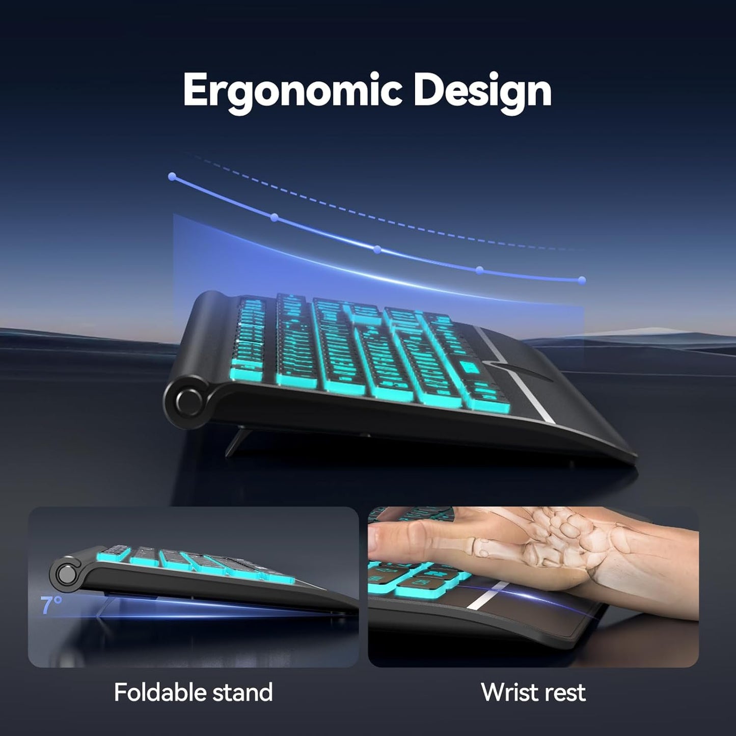 TECKNET 7-Color Large Print Backlit Keyboard, Wired USB-A Computer Keyboard with Wrist Rest, Backlit, Oversized Letter