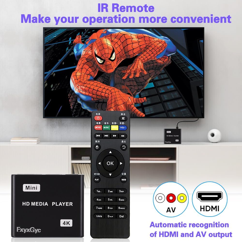 FxyxGyc 4K 4K@30Hz Output,H.265/H.264/AVC MP4/MKV/MP3/TS/Rmvb/Mov/JPG HDMI Media Player, Ultra HD Digital Media Player