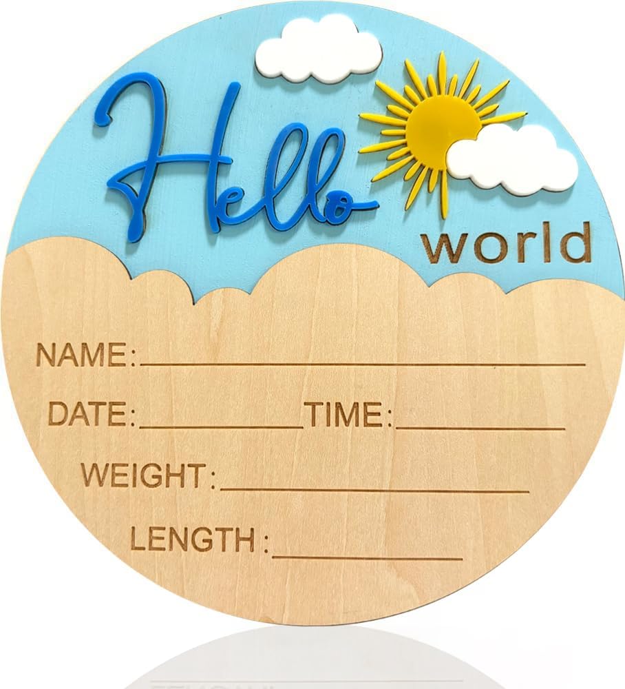 5.9 Inch Baby Announcement Sign Hello World Newborn Sign Newborn Baby Birth Announcement Sign Wooden Newborn