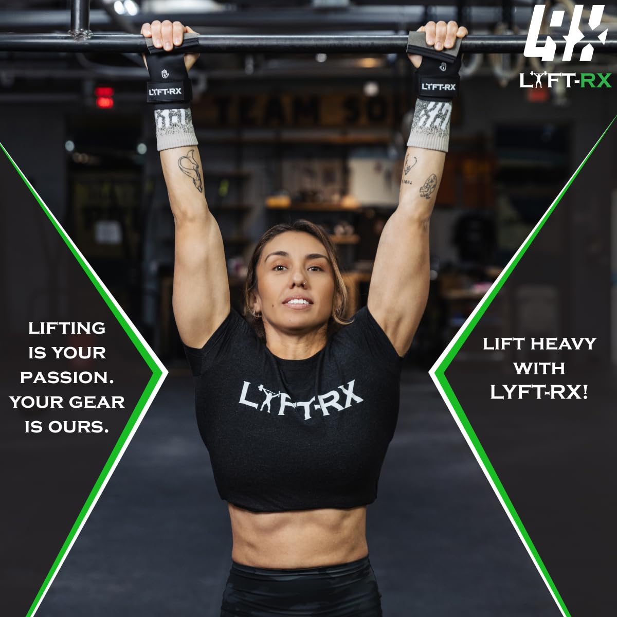 LYFT-RX Valiant Grips, Rubber Coated, No-Hole Fingerless Hand/Palm Grips w/Heavy-Duty Wrist Strap, Non-Slip, No Chalk Needed, for Weightlifting, Gym, Cross Fitness, Pull-Ups, Gymnastics, Size X-Large