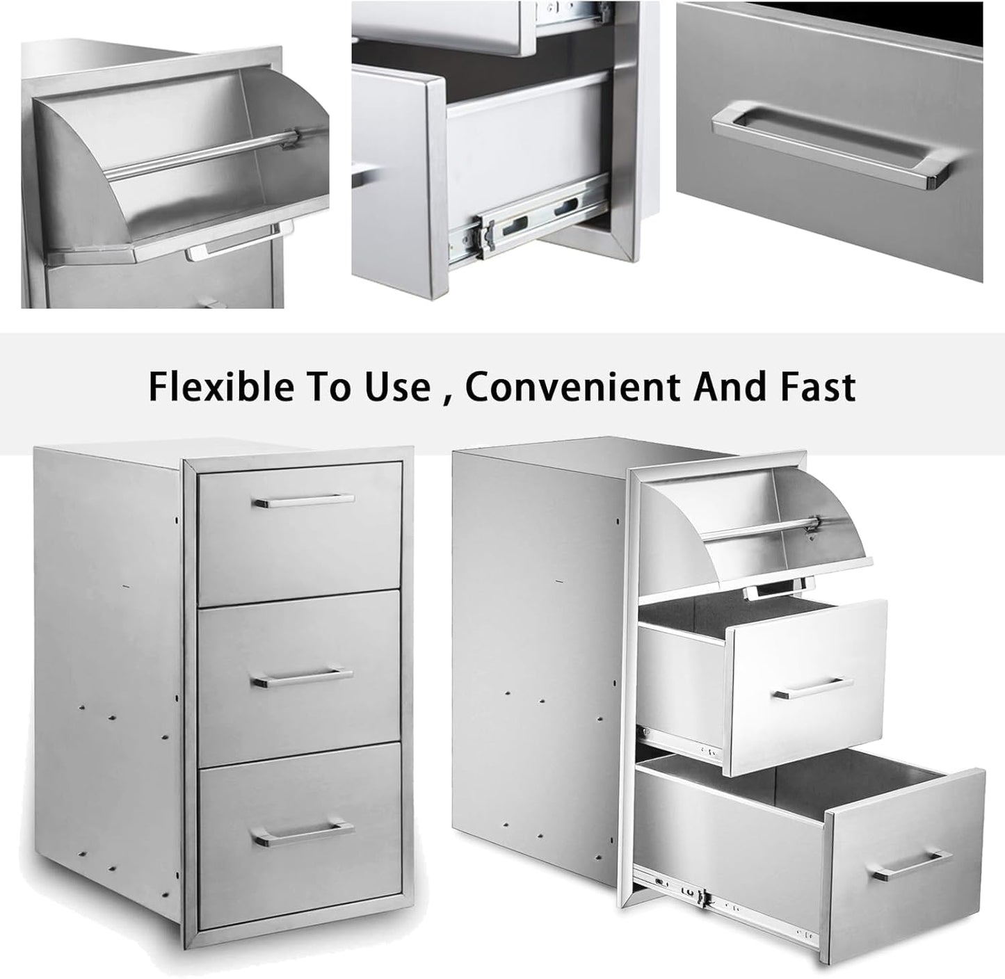 17W30H21D Inch Outdoor Kitchen Drawers Stainless Steel Double Drawer w/Paper Towel Holder Combo Works with Your Grilling or Prep Zones for Outdoor BBQ Island