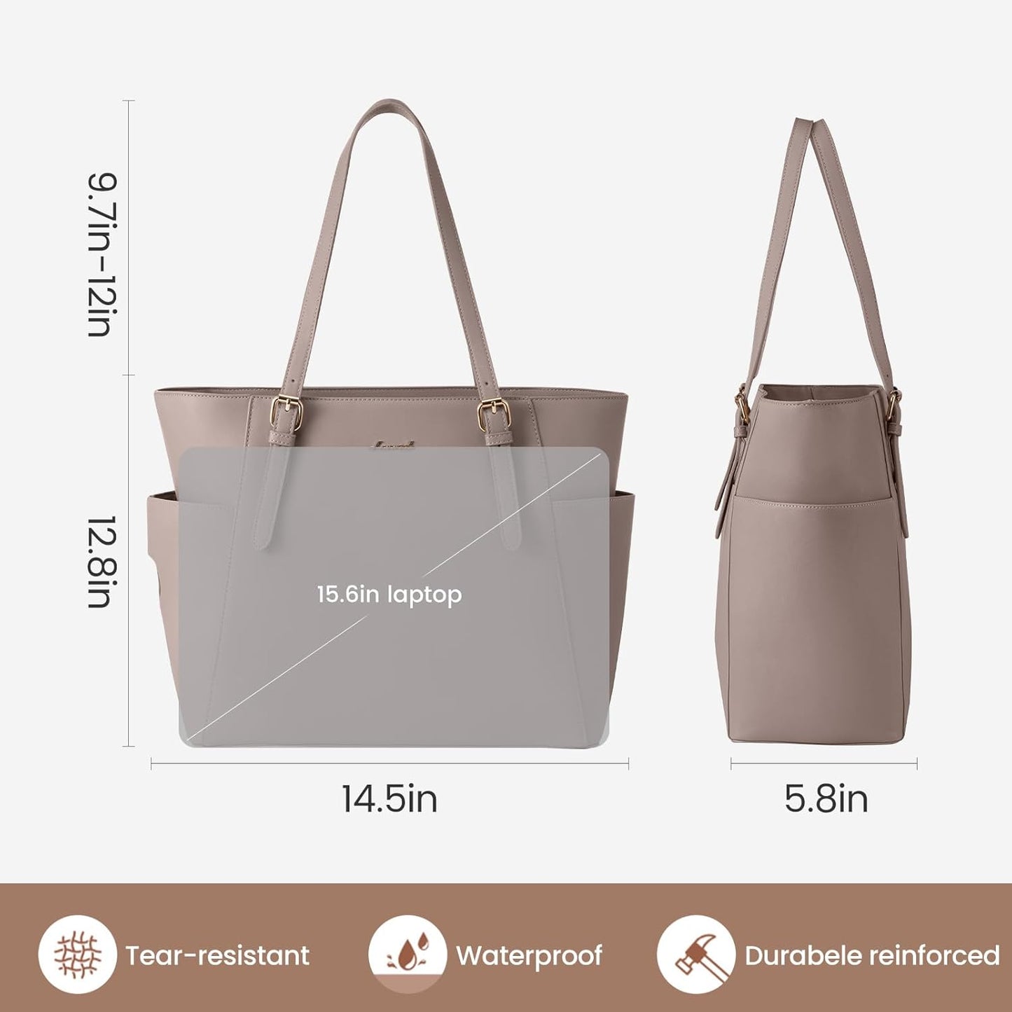 LOVEVOOK Women,15.6 Inch Commuter Laptop Tote Bag for Women With Large Cup Holder, Leather Work Tote Bag