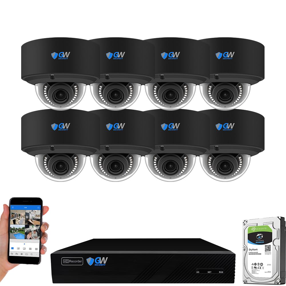 GW Security 8 Channel 12MP NVR 4K IP PoE Security Camera System with 8 UHD 8MP 4K 2.7-13.5mm Motorized Zoom Color Night Vision Waterproof AI Dome Camera, Intelligence AI Smart Functions