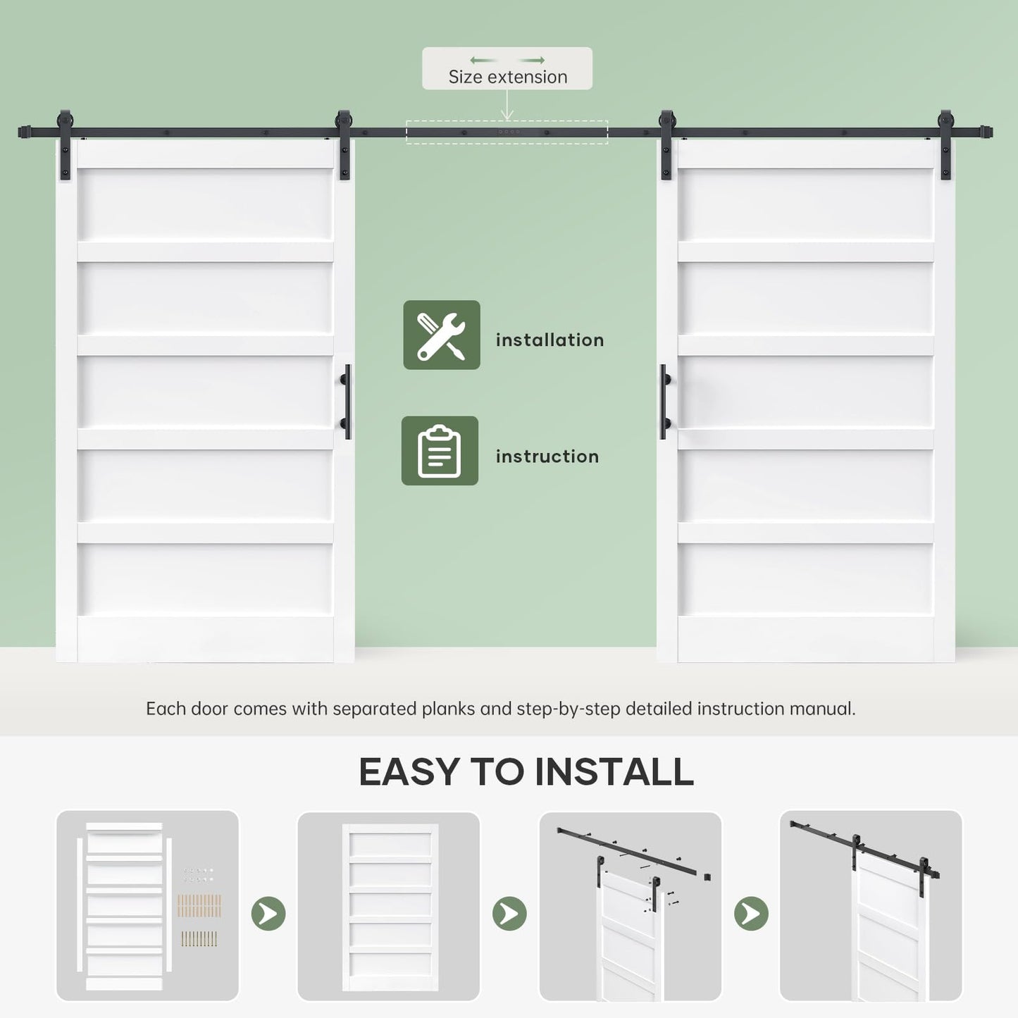 ROYMELO Double 48x84 Inch White Sliding Barn Door Slab with 8ft Hardware Kit Included