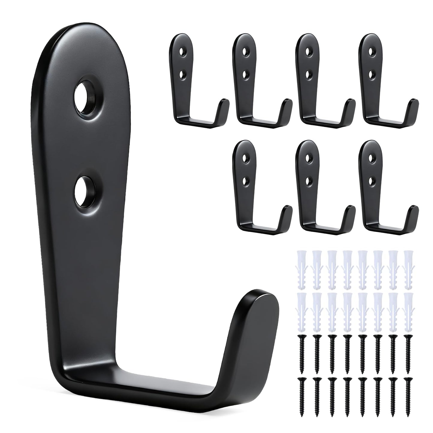 IBERDE Stainless Steel Hooks for Hanging, Heavy Duty Hook, Wall Hooks Key Holder Wall Mount Hanger Coat Hook Garage Storage Screw Utility Hooks, 8 Pack (Black)