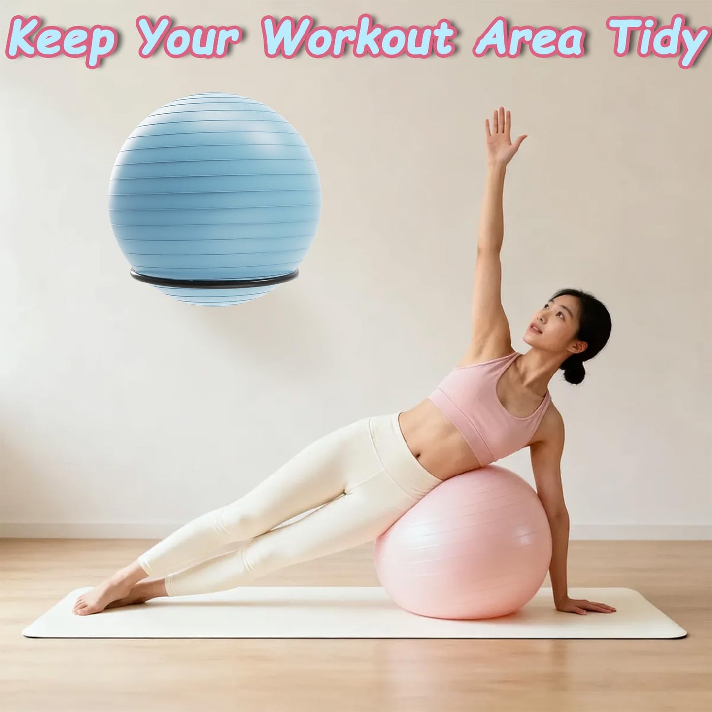 AILIBI Yoga Ball Wall Mount(2PCS), Adjustable Exercise Ball Holder,Compatible with 14 to 30 Inch Stability Ball, for Home Gym, Storage Room & Physical Therapy Clinic