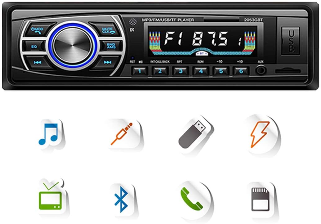 VIGORWORK 12V/24V MP3 1DIN 2USB/SD/MMC Car Radio Bluetooth Car Player OLED Color Screen Turner Aux-in Support