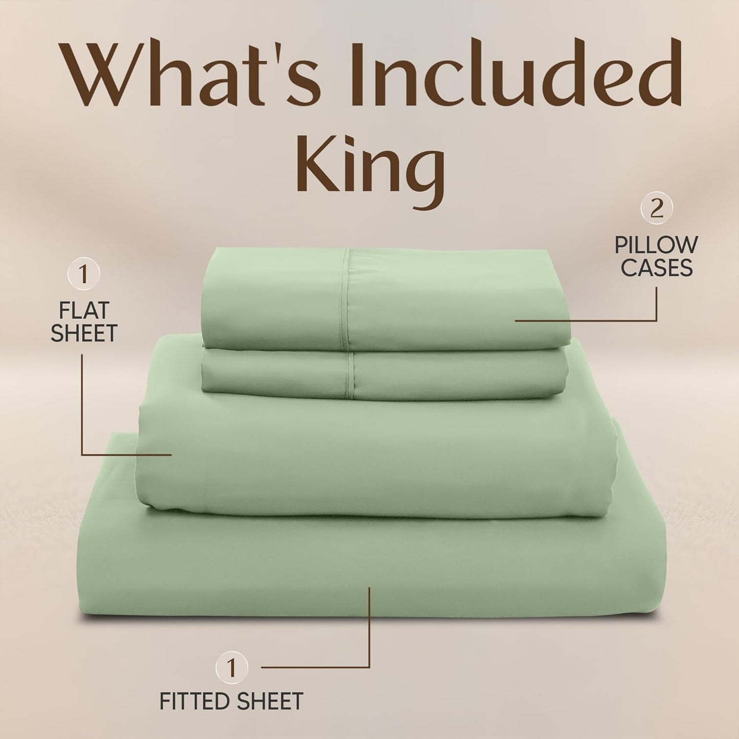 Utopia Bedding King Size Sheet Set - Soft, Breathable Microfiber | 4-Piece in Sage with Oeko-Tex Certification