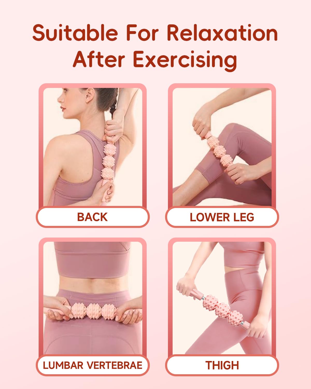 ArkPack Muscle Roller Stick for Legs,11.6IN Physical Massager 3-Balls Massage Roller Stick Trigger Point Massage Fascia Roller for Leg Calf Abdominal Neck Arms Relieve Muscle Soreness-Pink