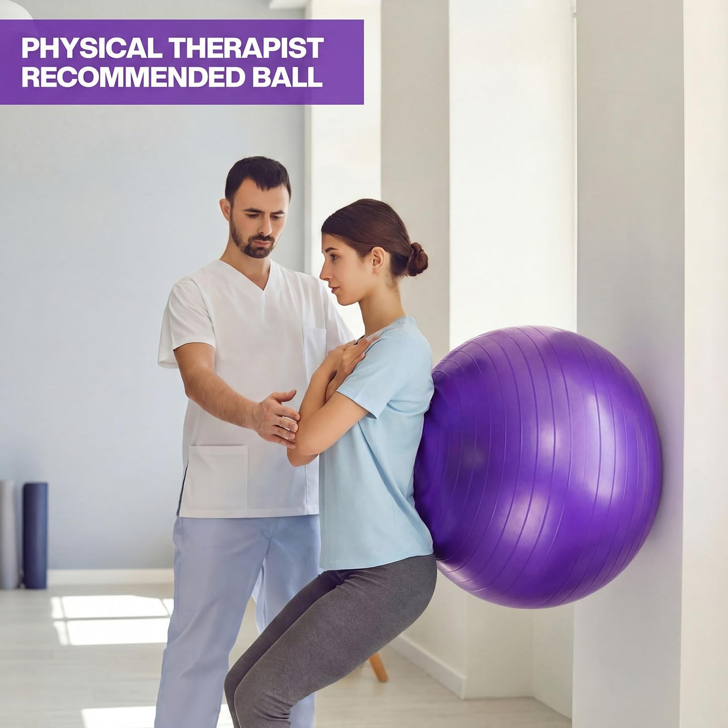 Sotiff Exercise Ball Set, Yoga Ball and Pilates Set for Workout Pregnancy Stability 23-26 Inch and 9 Inch Anti-Burst with Foot Pump for Office, Home and Gym (Purple)