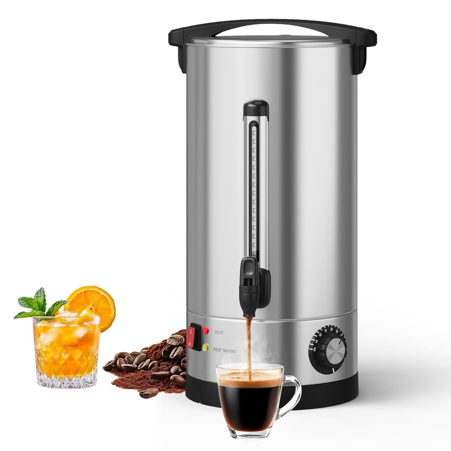Sunvasagoo 110 Cups Double Wall Insulated Commercial Coffee Urn, 16L / 4.2 Gal Stainless Steel Hot Beverage Dispenser with Auto Temperature Control for Catering & Buffets, Silver