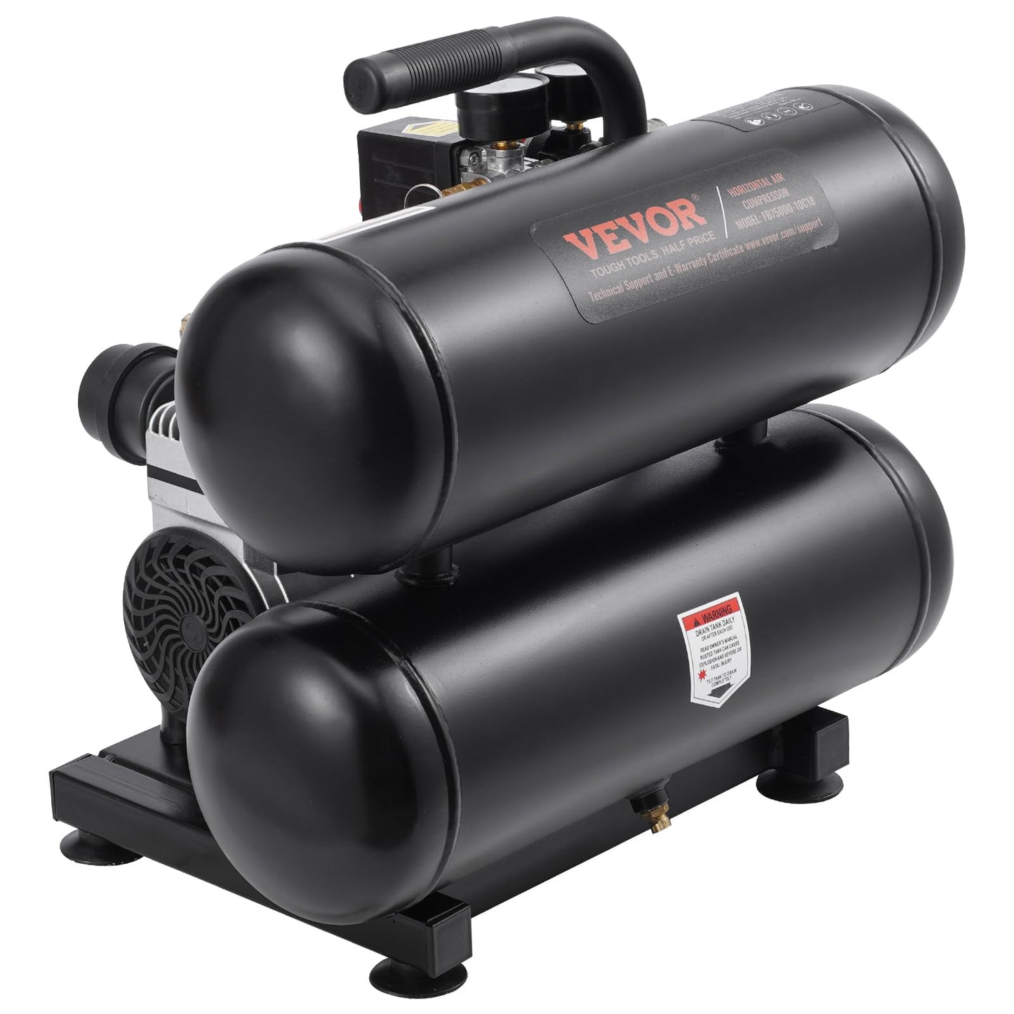 VEVOR Air Compressor, 4.6 Gallon Steel Tank, 1HP 2.2CFM@90 PSI Oil Free Air Compressor & Max 120PSI Pressure, 80dB Ultra Quiet Portable Compressor for Auto Repair, Tire Inflation, Spray Painting, 120V