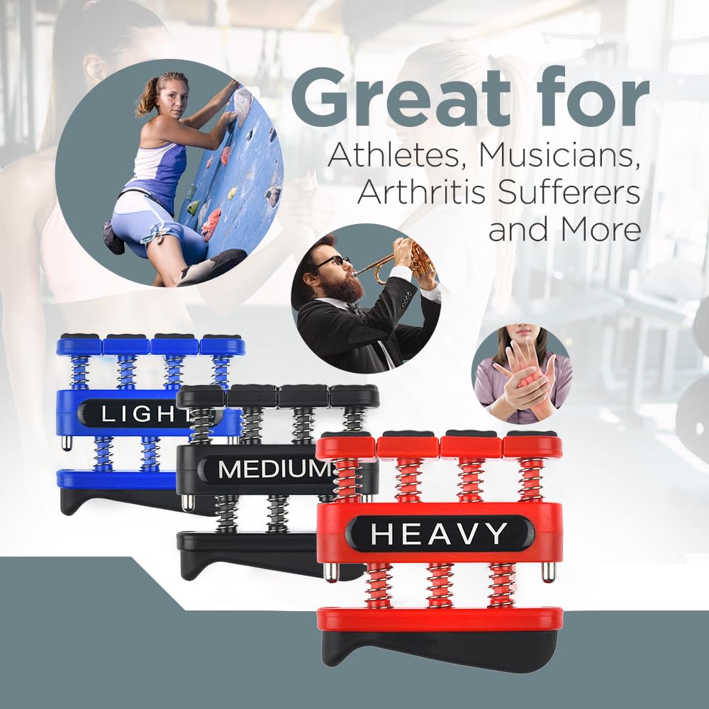 3 Pack Finger Strengthener - Exerciser for Forearm and Hand Grip Workout Equipment Musician, Rock Climbing Therapy Gripper Set Kit