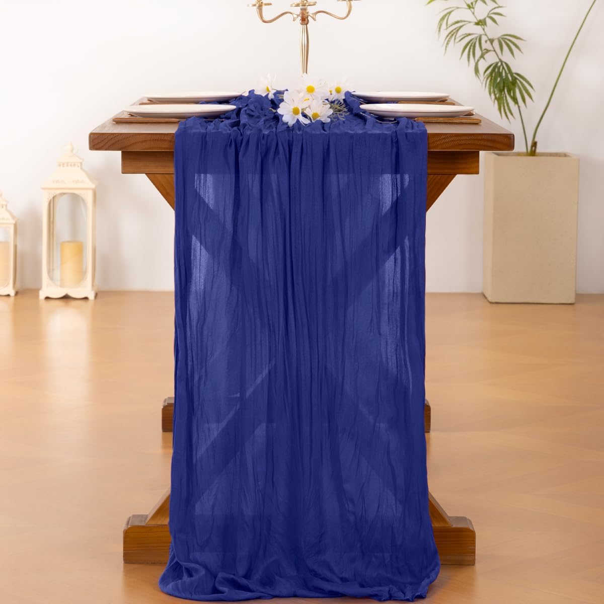 Socomi Cheesecloth Table Runner - 120 Inch Royal Blue Boho Rustic Decor for Weddings & Events