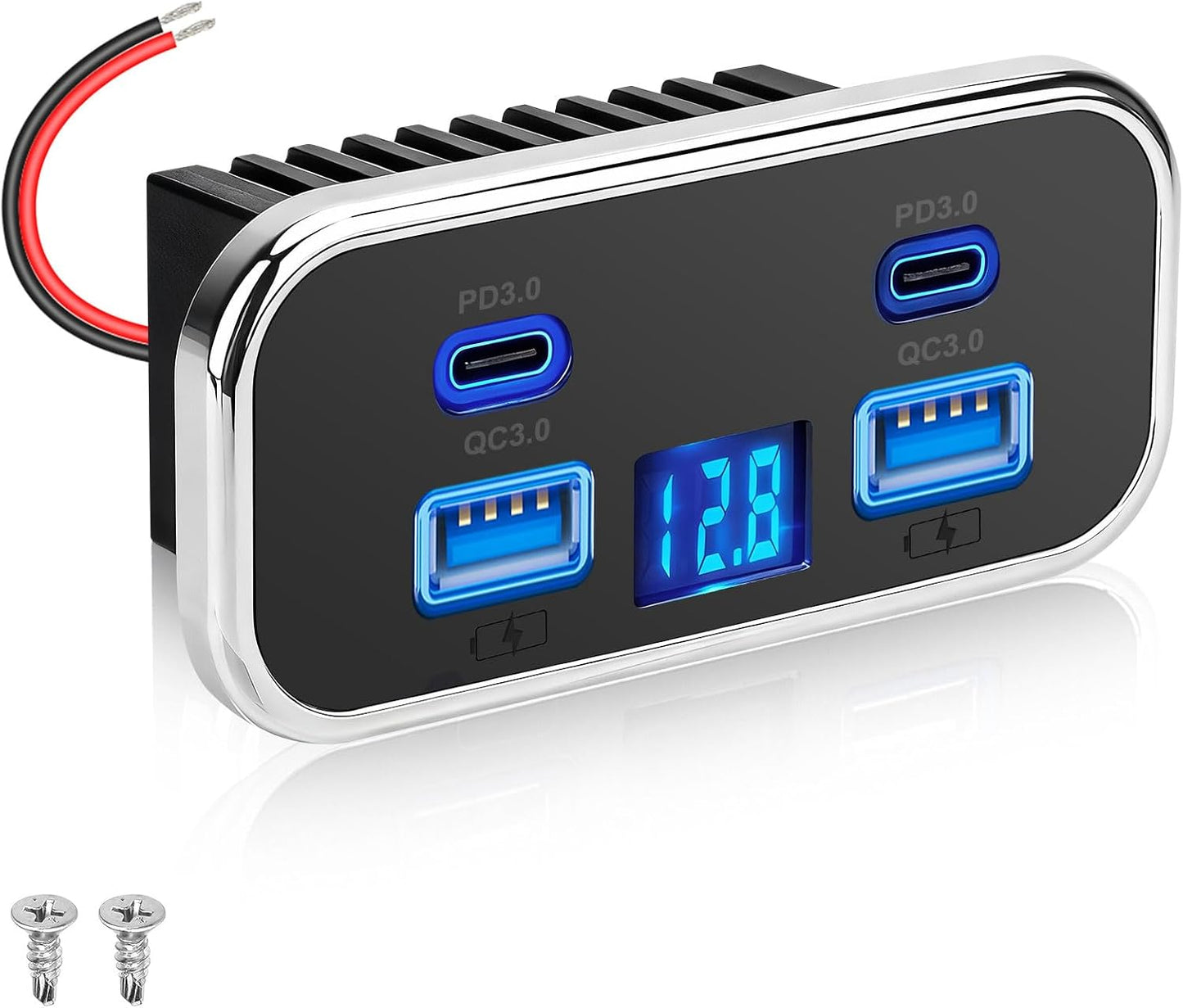 76W 18W 20W PD3.0 12V/24V Linkstyle RV USB Outlet, Dual USB-A & Dual Ports, Power Outlet Panel with Voltmeter for Car
